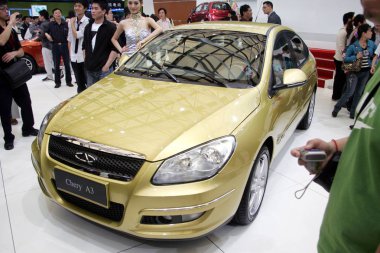 --File-- A Chery A3 is seen on display during an auto show in Shanghai, China, April 27, 2009 clipart