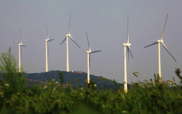 Blick Auf Eine Windkraftanlage Jiujiang Südöstliche Chinesische Provinz Jiangxi Juli — Stockfoto