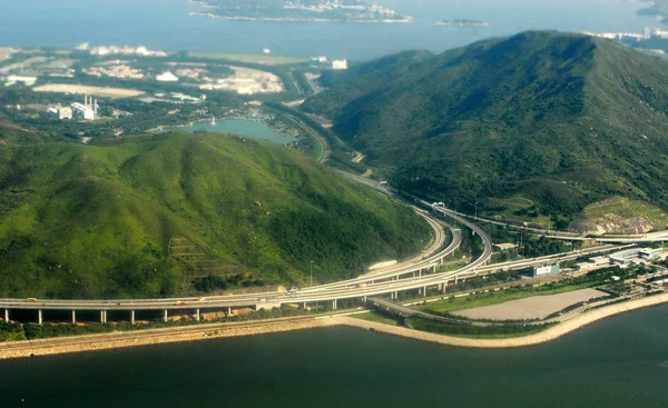 Luftaufnahme Von Autobahnen Und Eisenbahnen Auf Der Insel Lautau Hongkong — Stockfoto