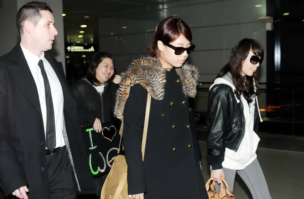 Grupo Pop Chicas Surcoreanas Wonder Girls Llega Aeropuerto Internacional Pudong —  Fotos de Stock