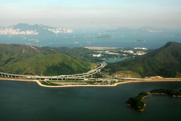 Vista Aérea Autopistas Ferrocarriles Lautau Island Hong Kong China Junio —  Fotos de Stock