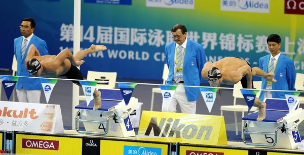 Ryan Lochte Esquerda Michael Phelps Dos Estados Unidos Competem Final — Fotografia de Stock