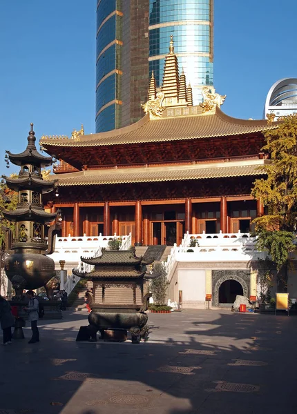 Uitzicht Jingan Tempel Shanghai China November 2010 — Stockfoto