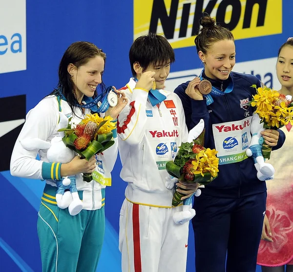 Desde Izquierda Medallista Plata Alicia Coutts Australia Medallista Oro Shiwen —  Fotos de Stock