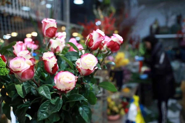 Flores Estão Venda Mercado Flores Antes Dia Dos Namorados Xangai — Fotografia de Stock