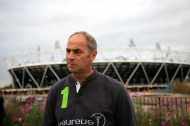 Olympic rowing champion Sir Steve Redgrave of England visits the Olympic Park in Stratford, London, UK, 31 October 2011 clipart
