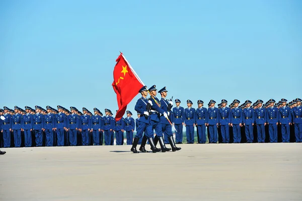 Hadsereg Csapatok Képen Látható Changchun Első Repülési Nyílt Nap Északkelet — Stock Fotó