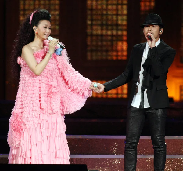 Cantante Song Zuying Izquierda Junto Con Cantante Taiwanés Jay Chou — Foto de Stock