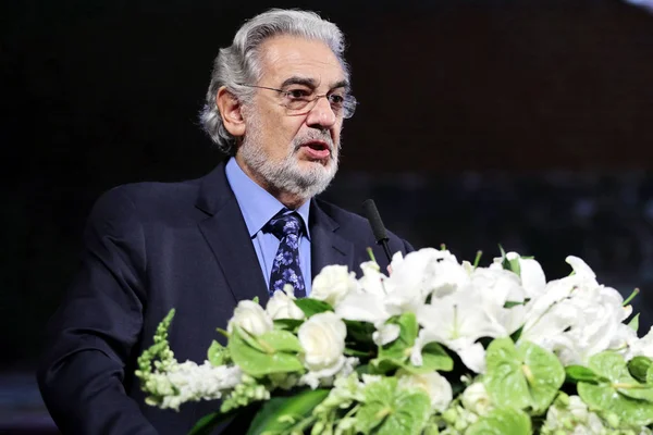 Tenor Español Placido Domingo Habla Una Conferencia Prensa Para Concierto — Foto de Stock