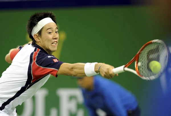 Kei Nishikori Japão Retorna Tiro Contra Wilfried Tsonga França Sua — Fotografia de Stock