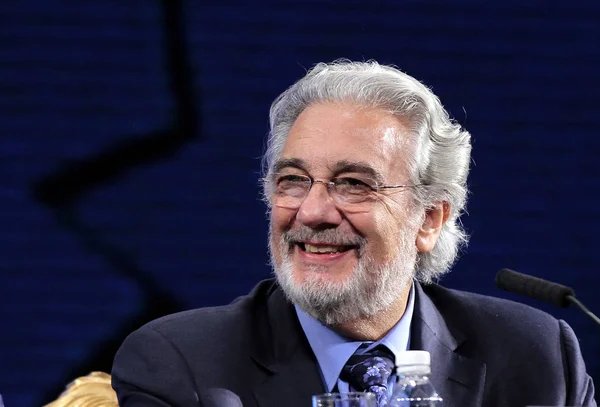 Tenor Espanhol Placido Domingo Participa Uma Coletiva Imprensa Para Seu — Fotografia de Stock