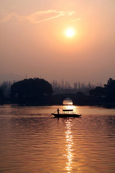 Vista Lago Oeste Cidade Hangzhou Leste Província Chinas Zhejiang Fevereiro — Fotografia de Stock