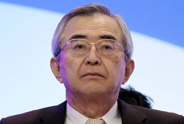 Takashi Kawamura Presidente Director Hitachi Ltd Asiste Una Conferencia Prensa —  Fotos de Stock