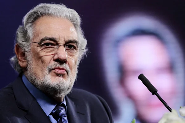 Tenor Español Placido Domingo Habla Una Conferencia Prensa Para Concierto — Foto de Stock