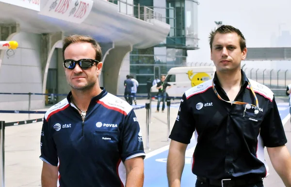 Pilota Brasiliano Rubens Barrichello Del Team Williams Sinistra Raffigurato Shanghai — Foto Stock