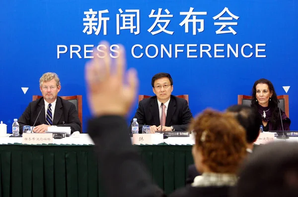 Зліва Джейкоб Уолленберг Голова Інвестора Шанхайського Мера Хан Чжен Orit — стокове фото