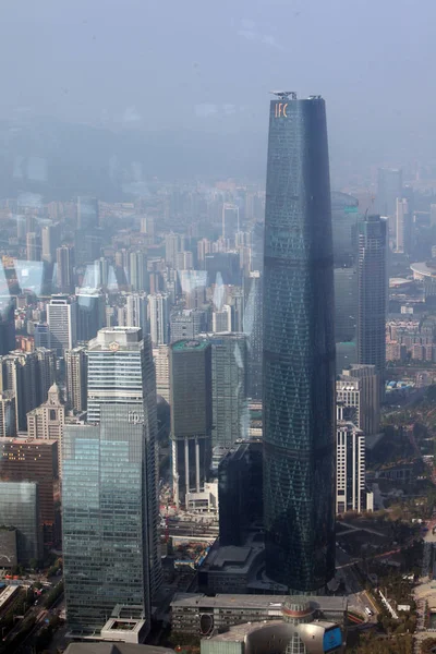 Uitzicht Het Guangzhou International Financial Center Hoogste Clusters Van Skycrapers — Stockfoto