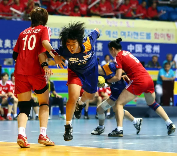 Los Jugadores Japón Azul Los Jugadores Corea Del Sur Compiten — Foto de Stock