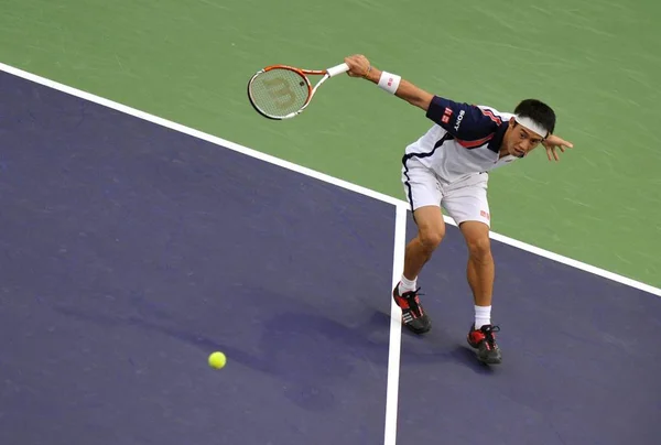 Kei Nishikori Japão Retorna Tiro Contra Alexandr Dolgopolov Ucrânia Durante — Fotografia de Stock