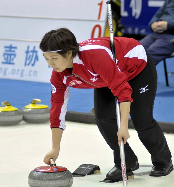 Eine Spielerin Aus Japan Tritt Bei Den Pazifik Asiatischen Curling — Stockfoto