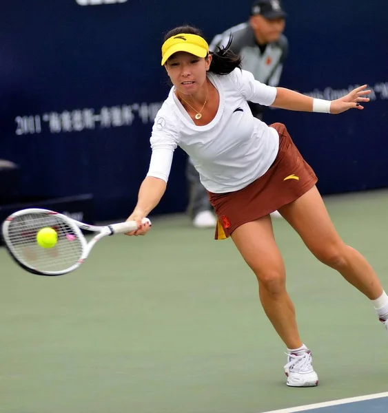 Zheng Jie China Retorna Tiro Uma Partida Duplas Mulheres Durante — Fotografia de Stock