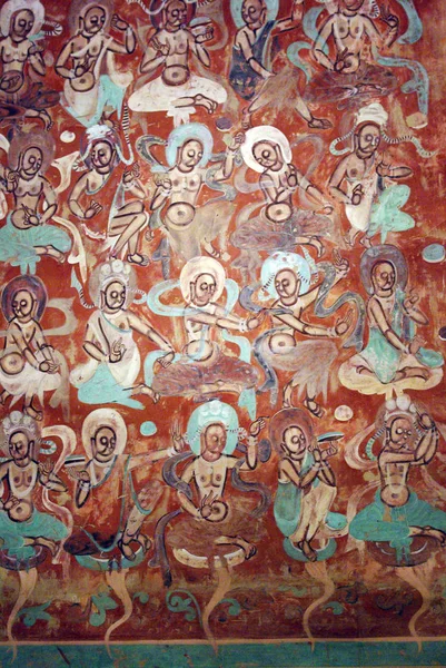 Αρχείο Μια Τοιχογραφία Του Βούδα Εμφανίζεται Στο Mogao Σπηλιές Στην — Φωτογραφία Αρχείου