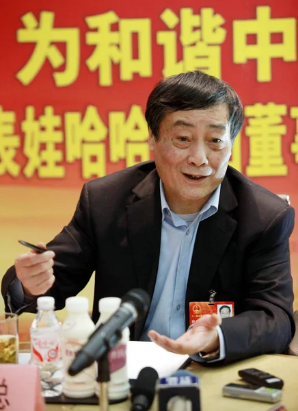Zong Qinghou Presidente Ceo Wahaha Group Habla Una Conferencia Prensa —  Fotos de Stock