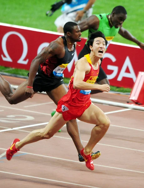 Star Hurdlers Liu Xiang Della Cina Davanti Grida Dopo Aver — Foto Stock