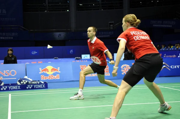 Danmarks Joachim Fischer Nielsen Och Christina Pedersen Tävla Mot Englands — Stockfoto