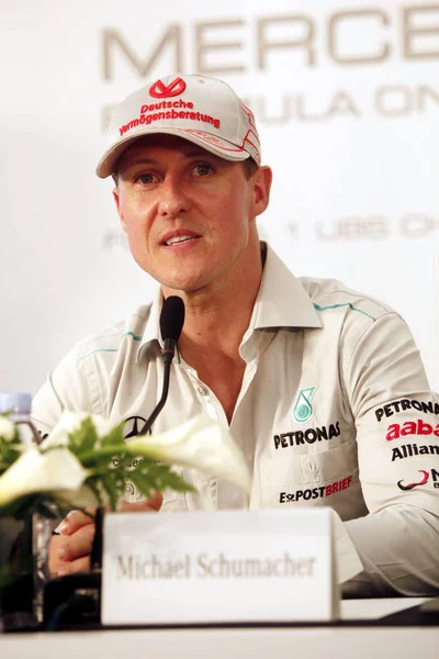 Michael Schumacher Pilote Allemand Équipe Mercedes Exprime Lors Une Conférence — Photo