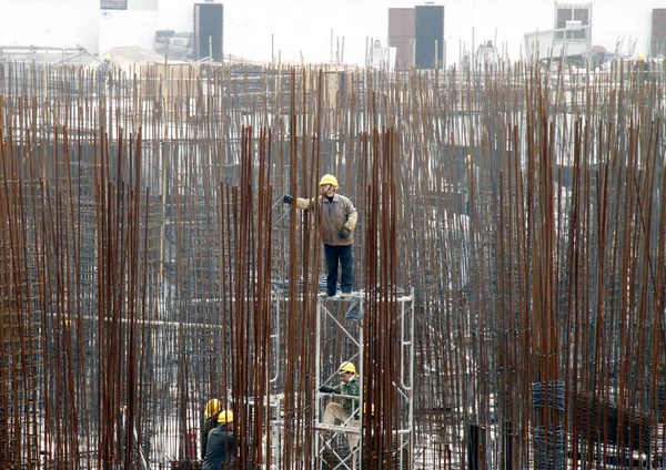 Travailleurs Chinois Sur Chantier Construction Projet Résidentiel Dans Ville Nanjing — Photo
