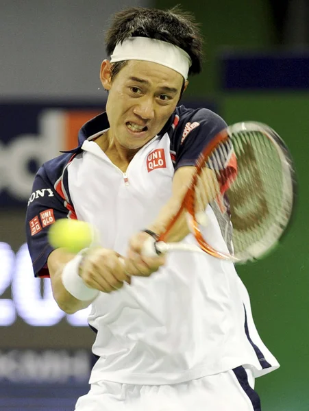 Kei Nishikori Japonii Zwraca Strzał Przeciwko Wilfried Tsonga Francji Drugim Obraz Stockowy