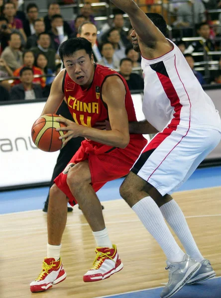 Chinas Wang Shipeng Controls Ball Basketball Match Stankovic