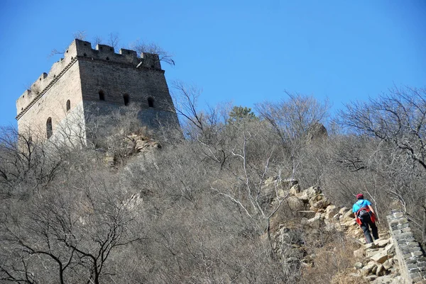 Een Toeristische Bezoeken Chinese Muur Van Mutianyu Huairou County Peking — Stockfoto