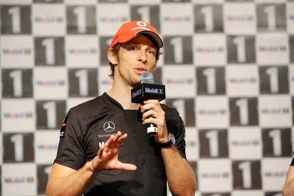 Britânico Piloto Jenson Botão Equipe Mclaren Mercedes Fala Uma Conferência — Fotografia de Stock