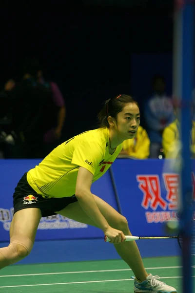 Chinas Wang Shixian Competes Germanys Juliane Schenk Womens Single Match — Stock Photo, Image