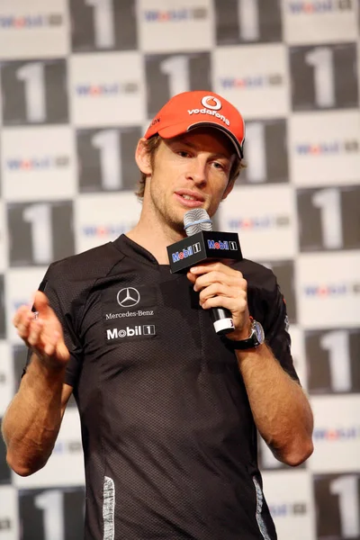 Jenson Button Piloto Británica Del Equipo Mclaren Mercedes Habla Una — Foto de Stock