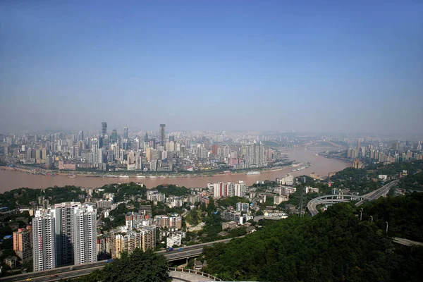 Skyline Della Penisola Yuzhong Con Cluster Edifici Uffici Residenziali Chongqing — Foto Stock