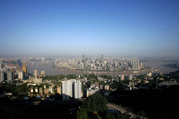 Skyline Péninsule Yuzhong Avec Des Grappes Bureaux Bâtiments Résidentiels Chongqing — Photo