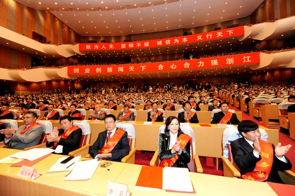 Підприємці Відвідують Церемонія Відкриття Першого Всесвітнього Конвенції Чжецзян Підприємців Чжецзян — стокове фото
