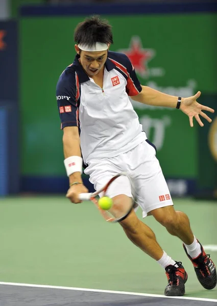 Kei Nishikori Aus Japan Gibt Einen Schuss Gegen Alexander Dolgopolow — Stockfoto