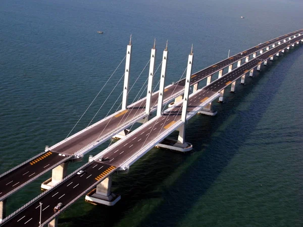 Aerial View Jiaozhou Bay Bridge Also Called Qingdao Gulf Bridge — Stock Photo, Image