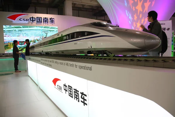 Modell Crh China Railway High Speed Kula Tåget Utställda Monter — Stockfoto