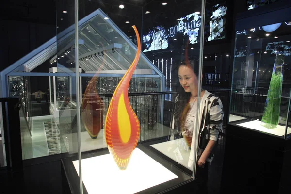 Látogató Nézi Egy Kiállítás Jelenik Meg Shanghai Museum Glass Ban — Stock Fotó