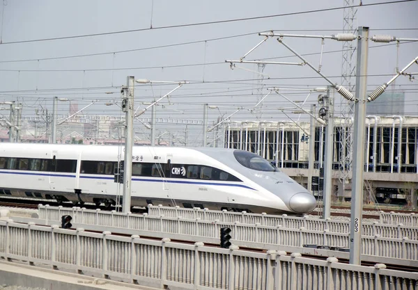 Crh China Railway High Speed Pociąg Biegnie Torze Nanjing East — Zdjęcie stockowe