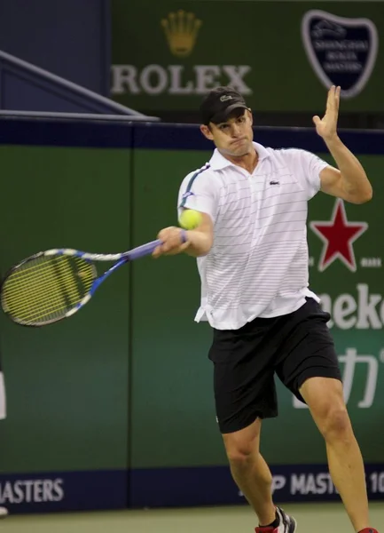 Andy Roddick Returns Shot Nicolas Almagro Spain Third Match 2011 — 图库照片