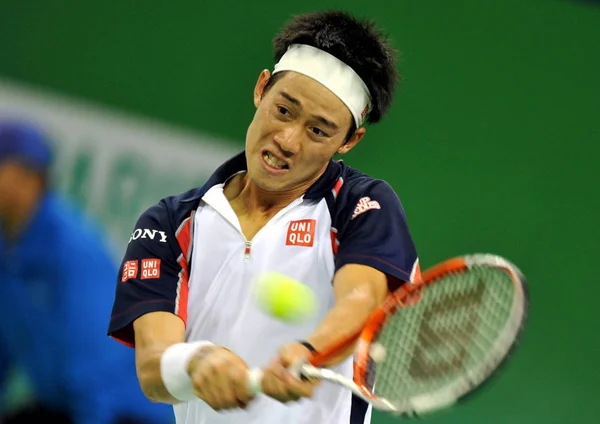 Kei Nishikori Japan Returns Shot Wilfried Tsonga France Second Match 图库图片