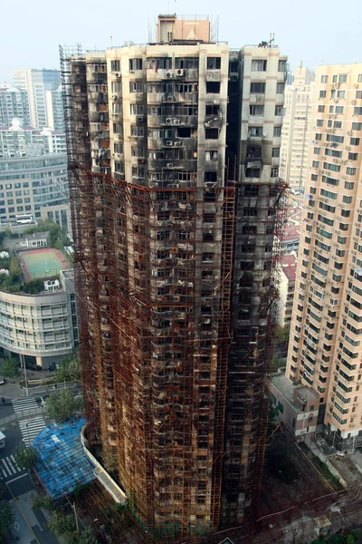 Het Residentiële Appartement Gebouw Verbrand Dodelijke Brand November 2010 Wordt — Stockfoto