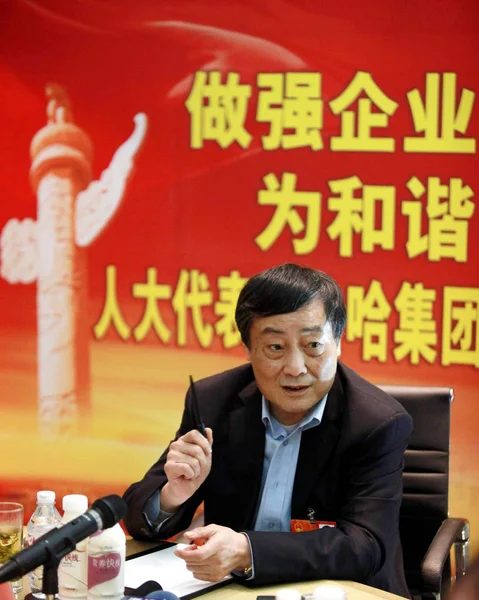 Zong Qinghou Předseda Generální Ředitel Wahaha Group Hovoří Tiskové Konferenci — Stock fotografie
