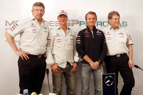 Desde Izquierda Ross Brawn Los Pilotos Alemanes Michael Schumacher Nico — Foto de Stock